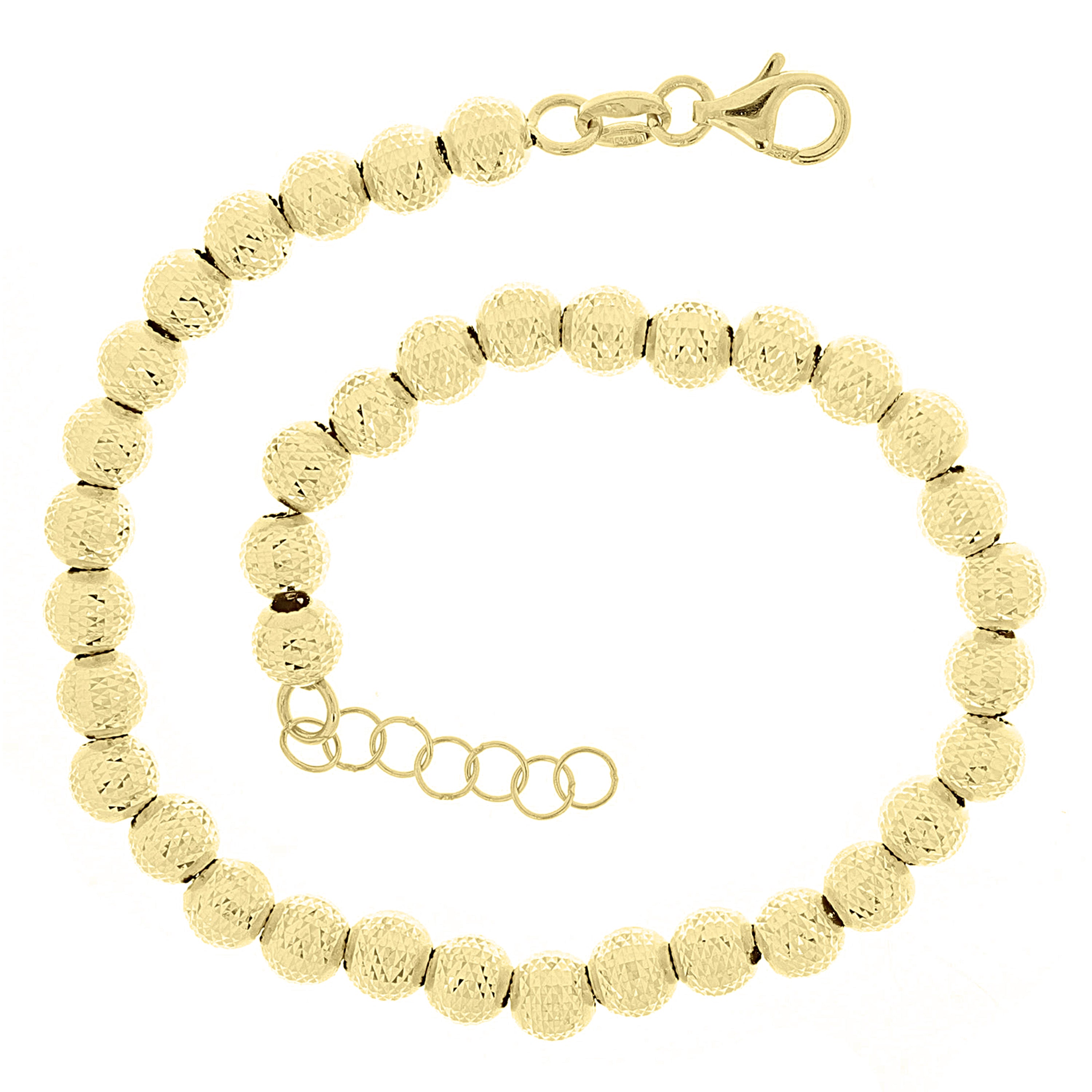 Italian 14k Yellow Gold Bracelet Dimaond Cut Ball Bead Bracelet 8" 5mm 4.9 grams