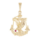 14k Yellow Gold Jesus Christ Crucifix Mariner Anchor Pendant Zirconia 1.5" 3.5g