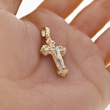 Italian 14k Two-Tone Gold 3D Double Sided Crucifix Cross Charm Pendant 1.6" 3.5g