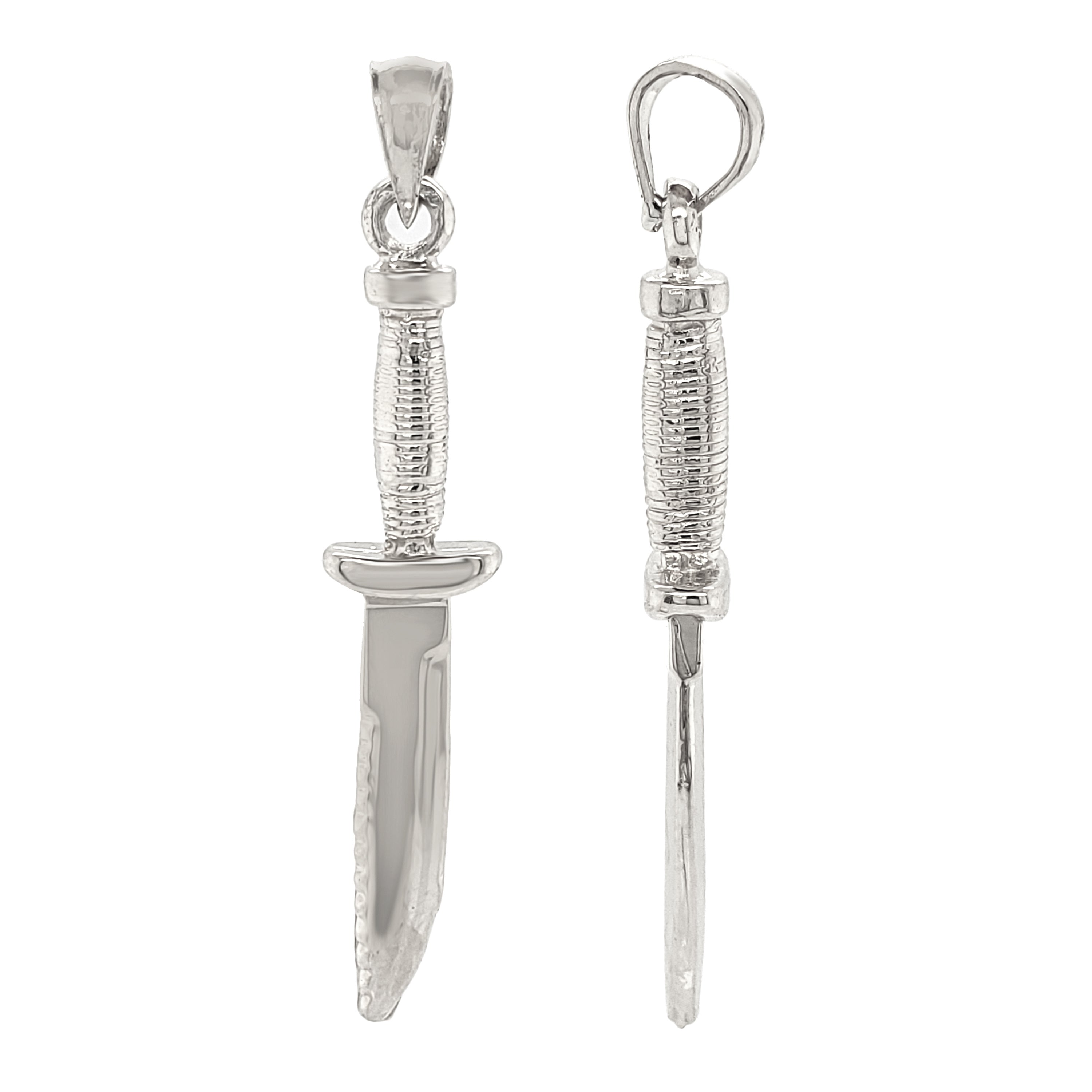 14k White Gold Combat Knife Charm Pendant 1.7" 4 grams - White