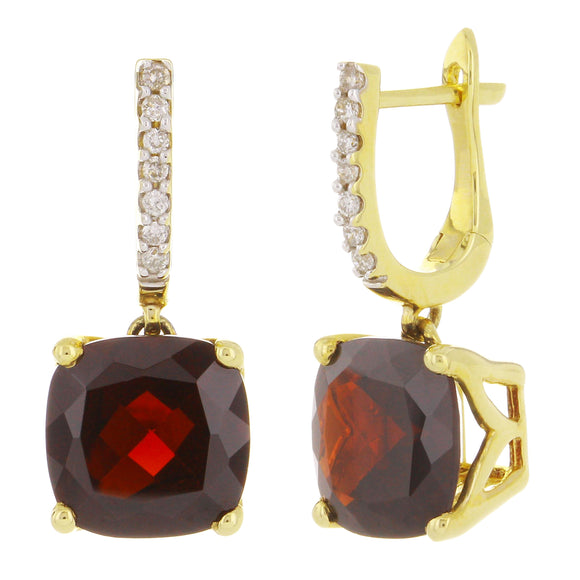 14k Yellow Gold 0.15ctw Garnet & Diamond Dangle Drop Hoop Earrings