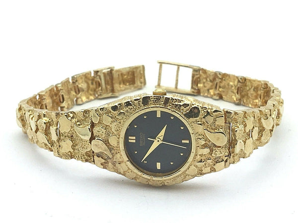 14k Yellow Gold Nugget Wrist Watch with Seiko Watch grams