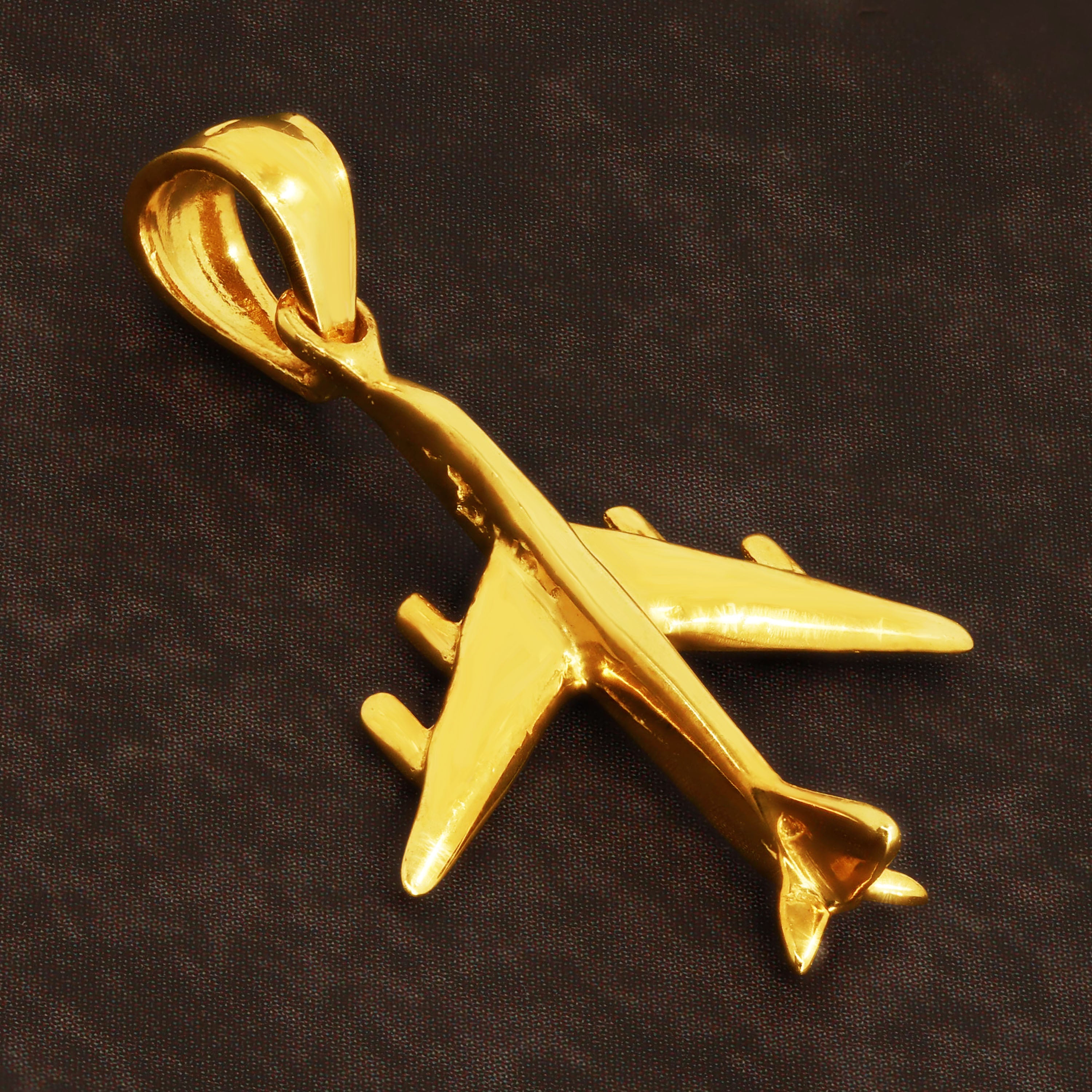 14k Yellow Gold Solid Aeroplane Aircraft Airplane Charm Pendant 1.1" 1.3 grams
