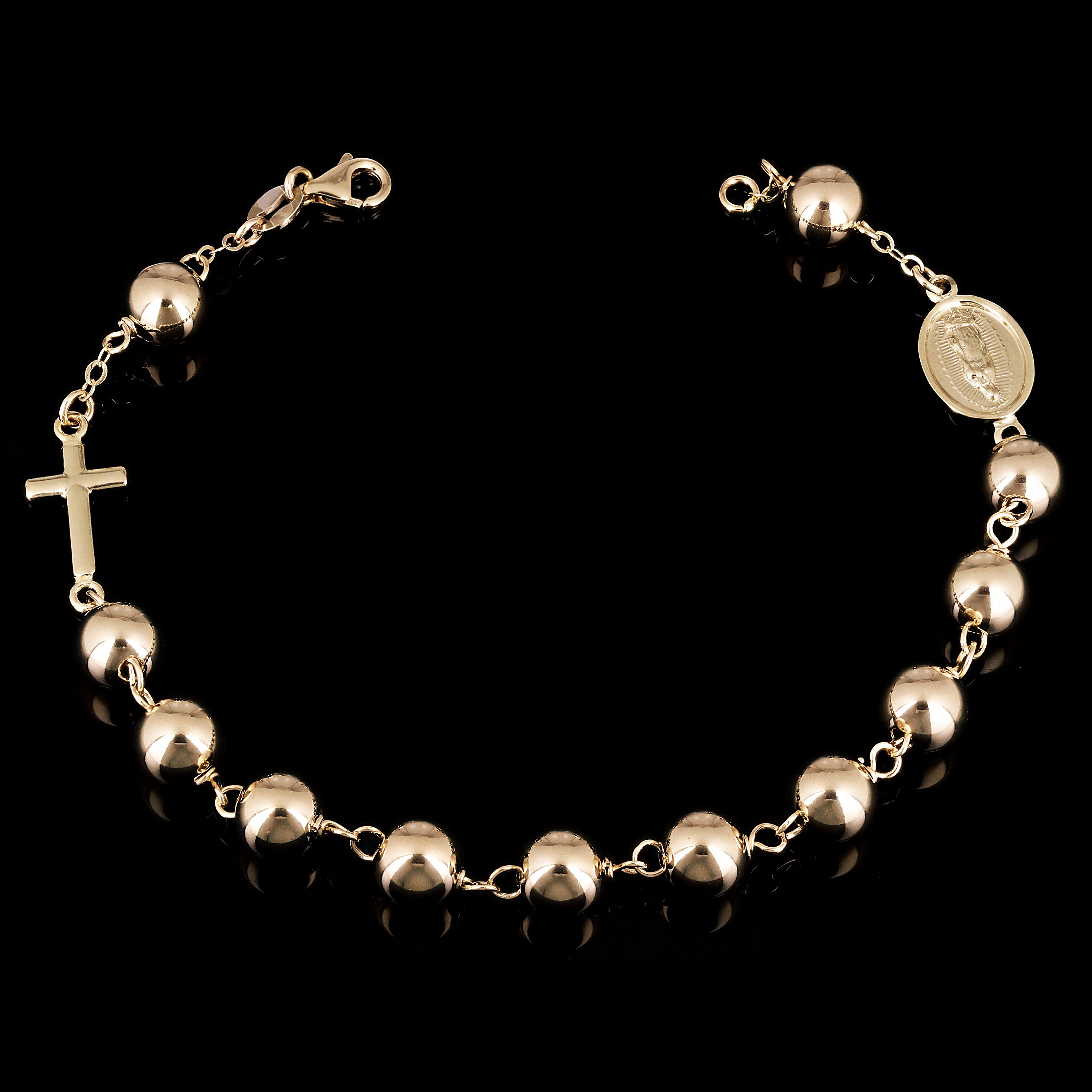 Italian 14k Yellow Gold Miraculous Medal Charm Rosary Bracelet 8" 7mm 6 grams