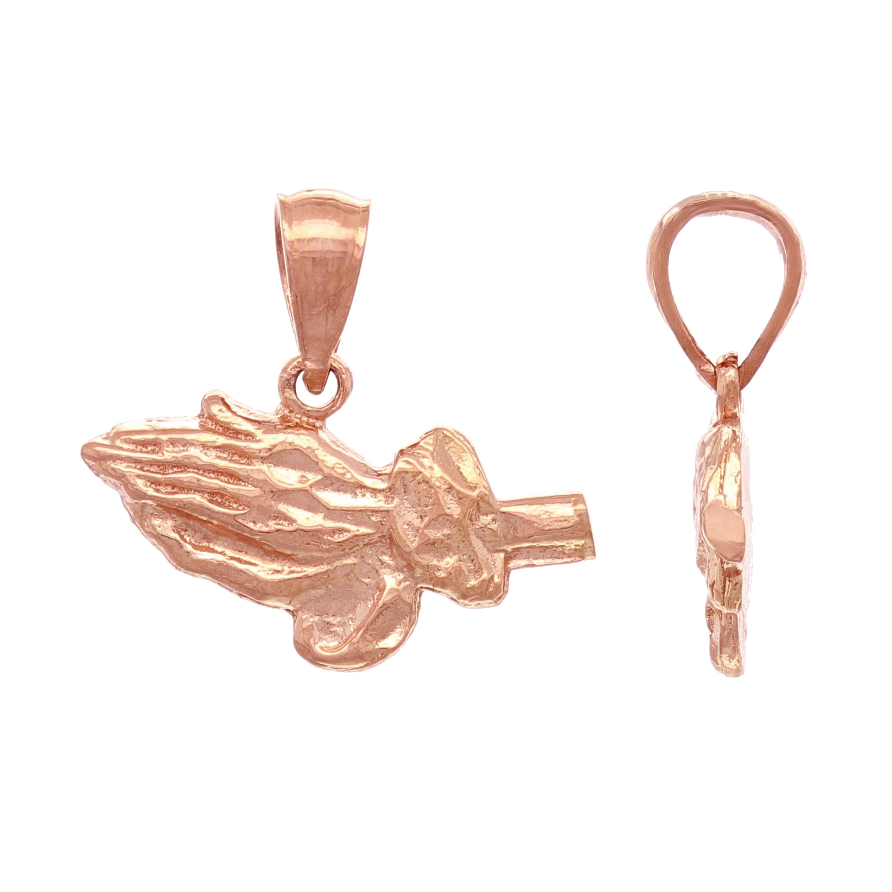 14k Rose Gold Diamond Cut Praying Hands Charm Pendant 1.6 grams - Rose