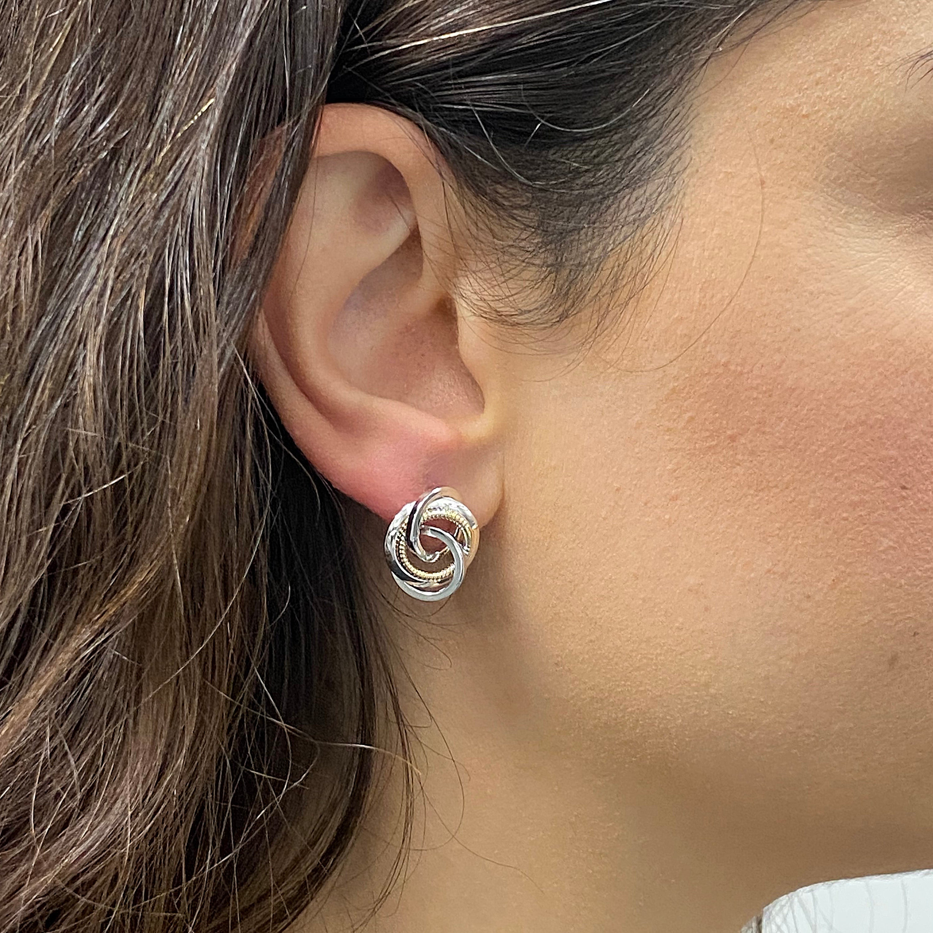 Italian 14k Yellow & White Gold Rope Multiple Eternity Love Knot Stud Earrings - Multiple Eternity Love Knot