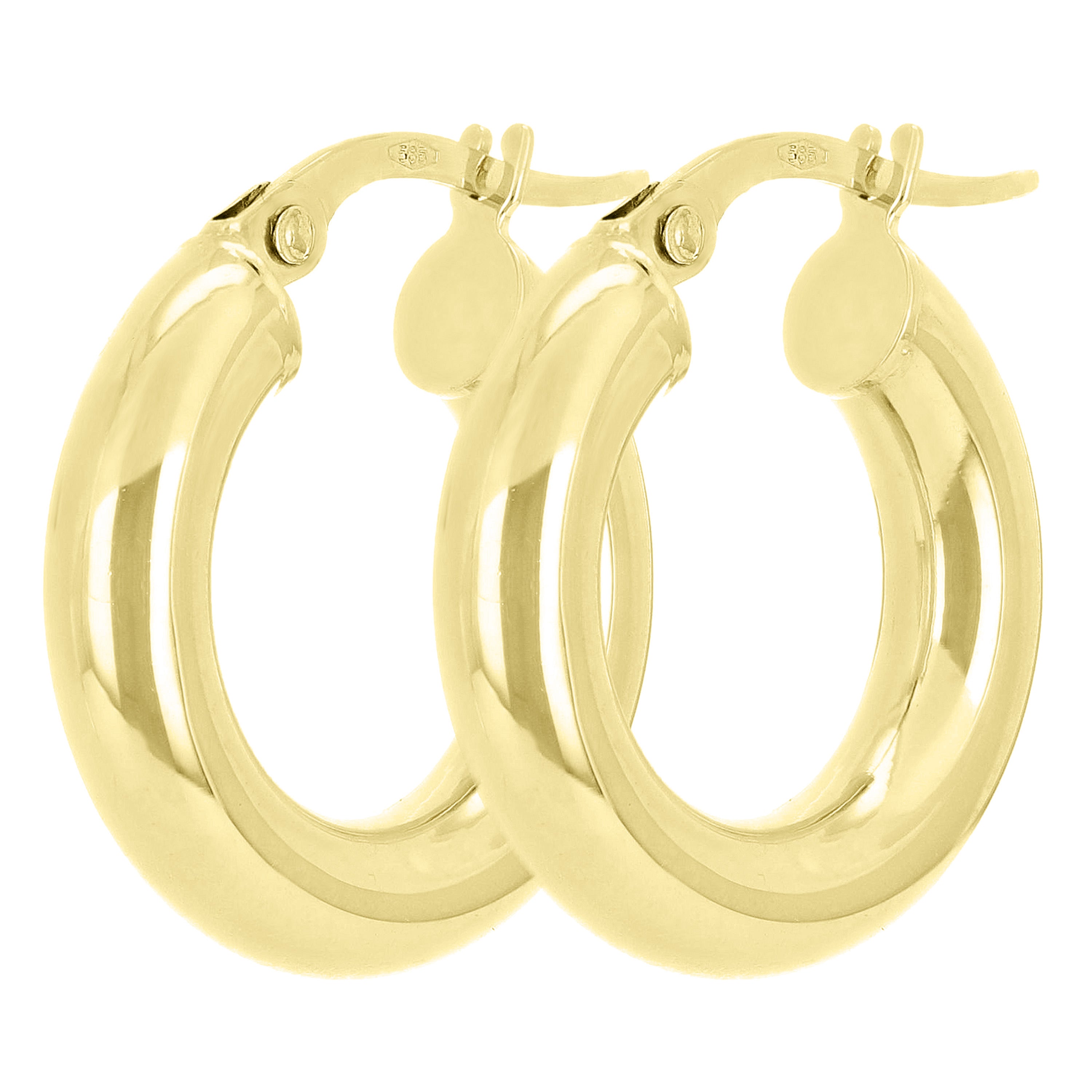 Italian 14k Yellow Gold High Polished Round Hoop Earrings 25mm x 5mm 3.5 grams