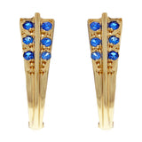 14k Yellow Gold Blue Sparkling Crystal Hinge Hoop Huggie Earrings