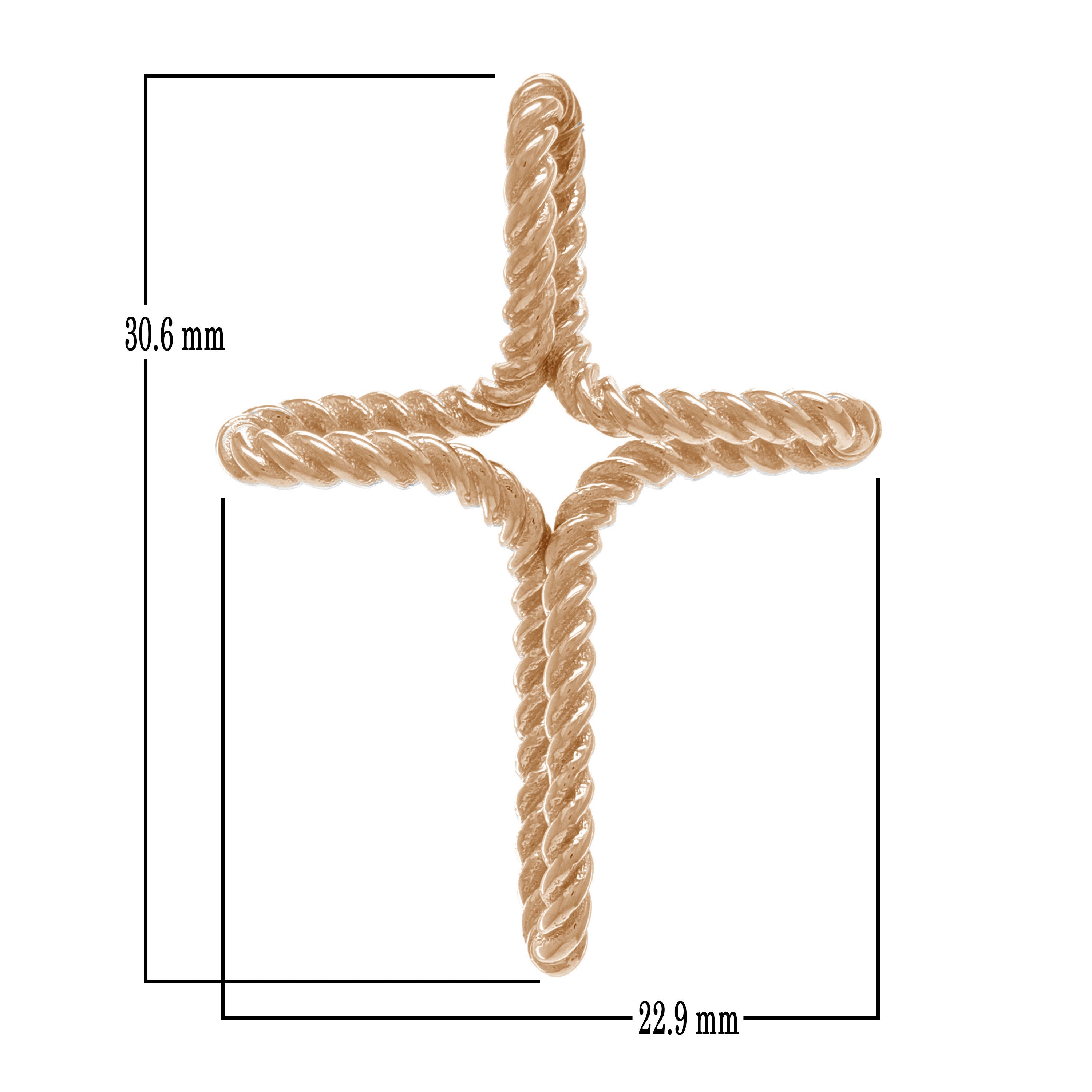 14k Rose Gold Religious Twisted Rope Cross Pendant - Rose,Twisted Rope