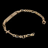Italian 14k Yellow Gold Engravable Cross Baby Kids ID Figaro Bracelet 5.5" 2.6g