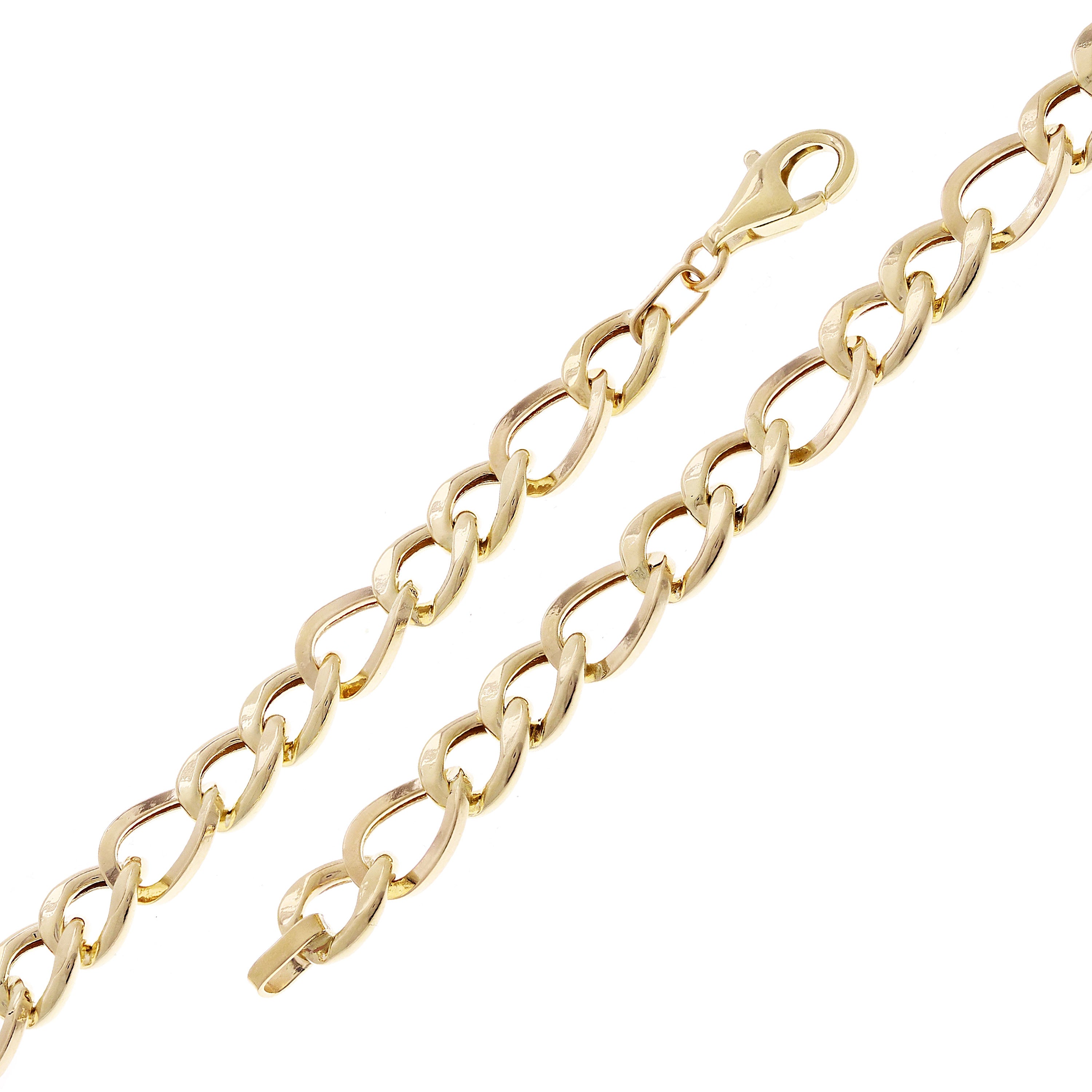 Italian 14k Yellow Gold Hollow Curb Link Bracelet 7.5" 7mm 4.8 grams