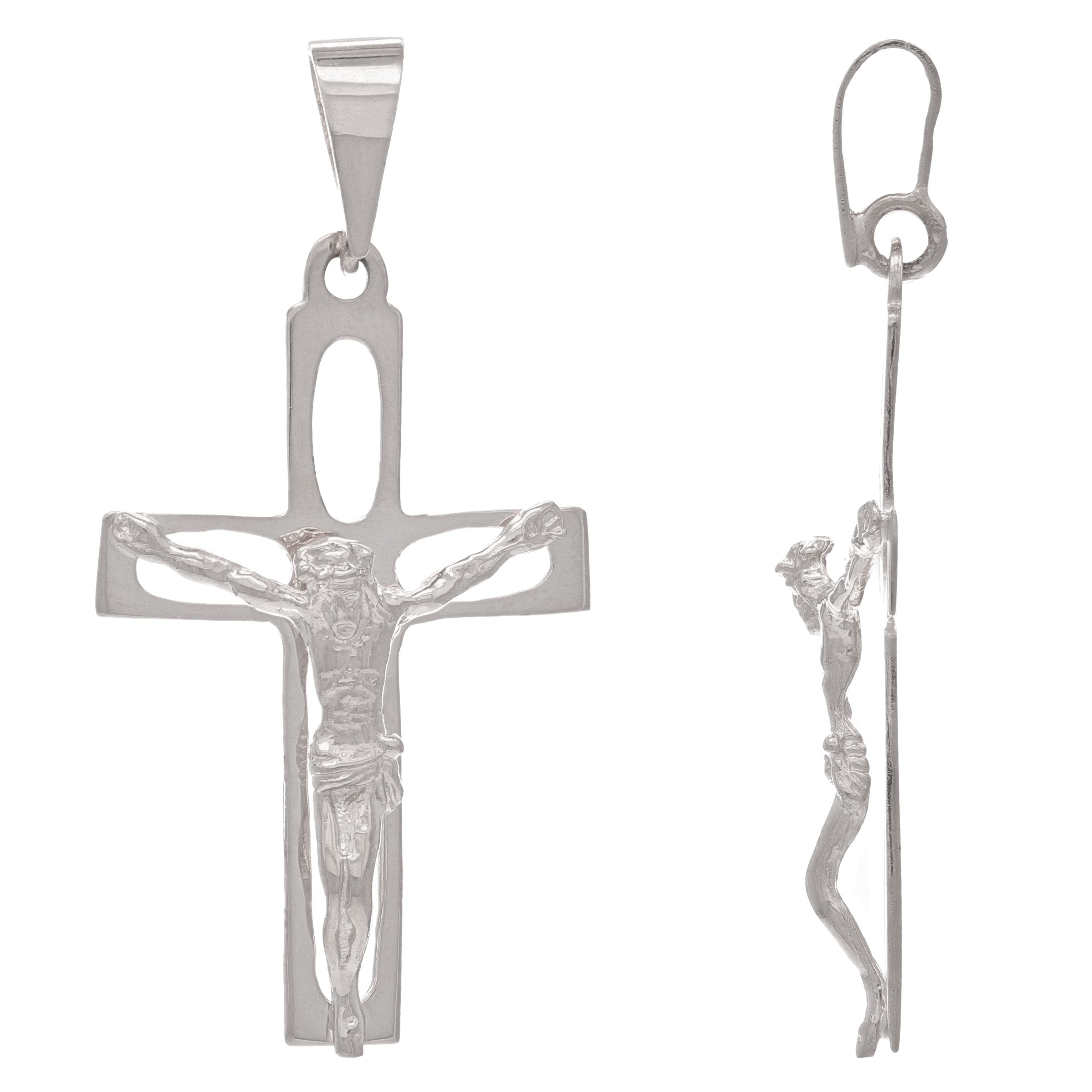 14k White Gold Crucifix Cross Religious Jesus Christ Charm Pendant 1.8" 2.8grams - White
