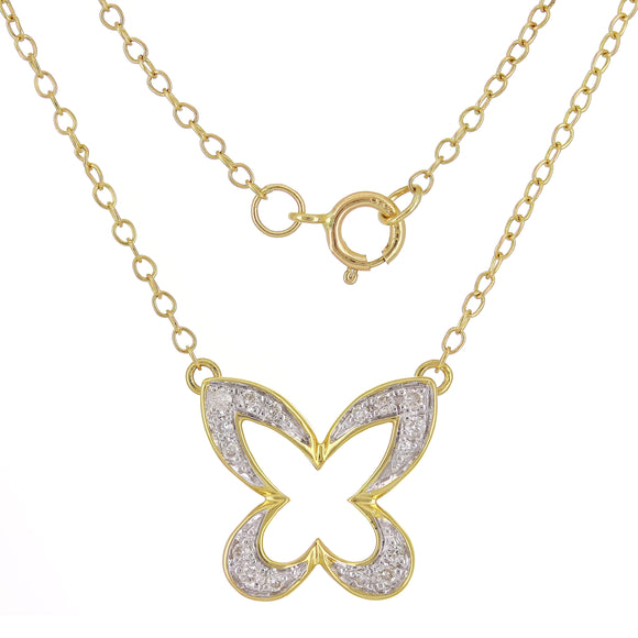 14k Yellow Gold 0.10ctw Diamond Floating Butterfly Layering Pendant Necklace 18