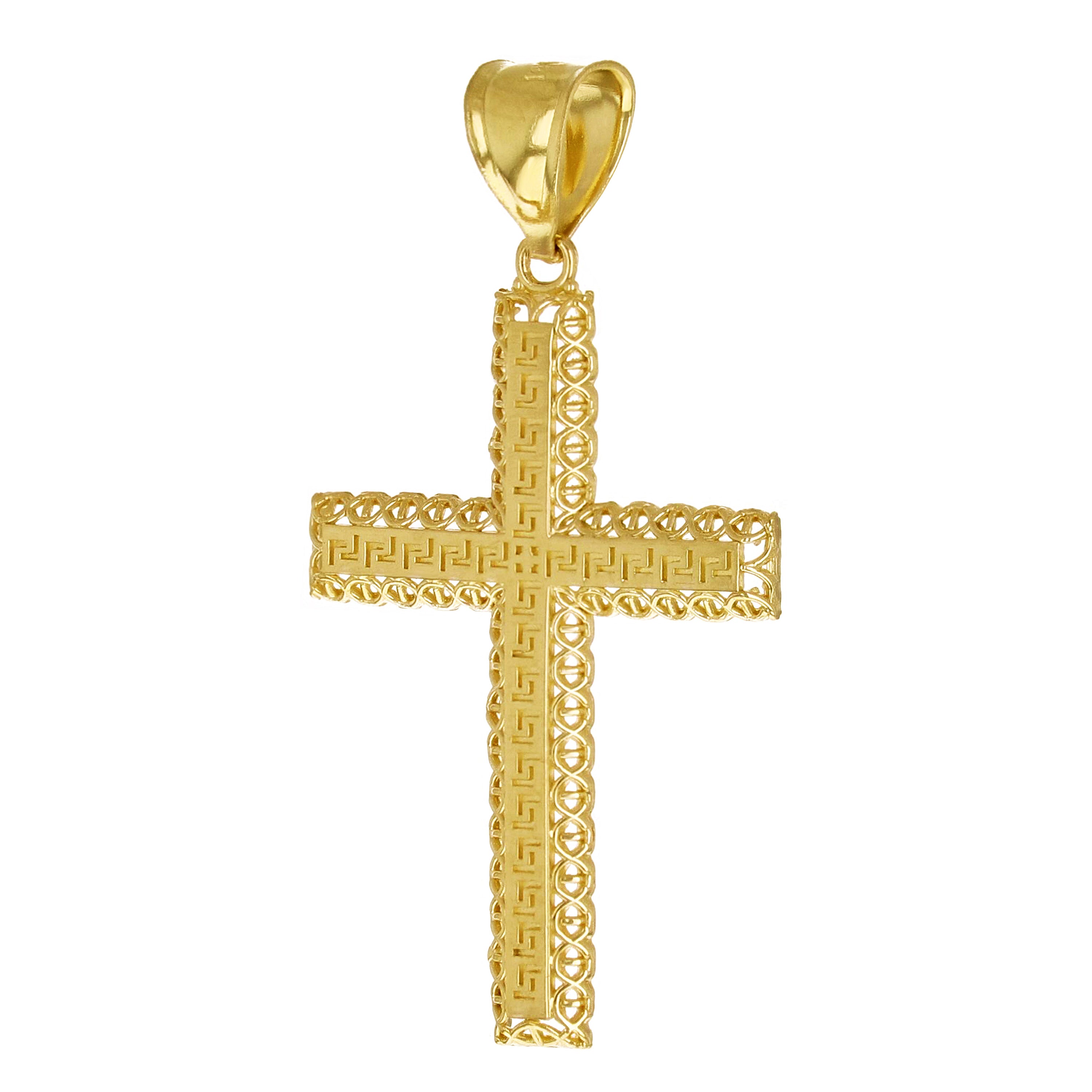 14k Yellow Gold 3D Filigree Greek Cross Pendant 1.7" 2 grams