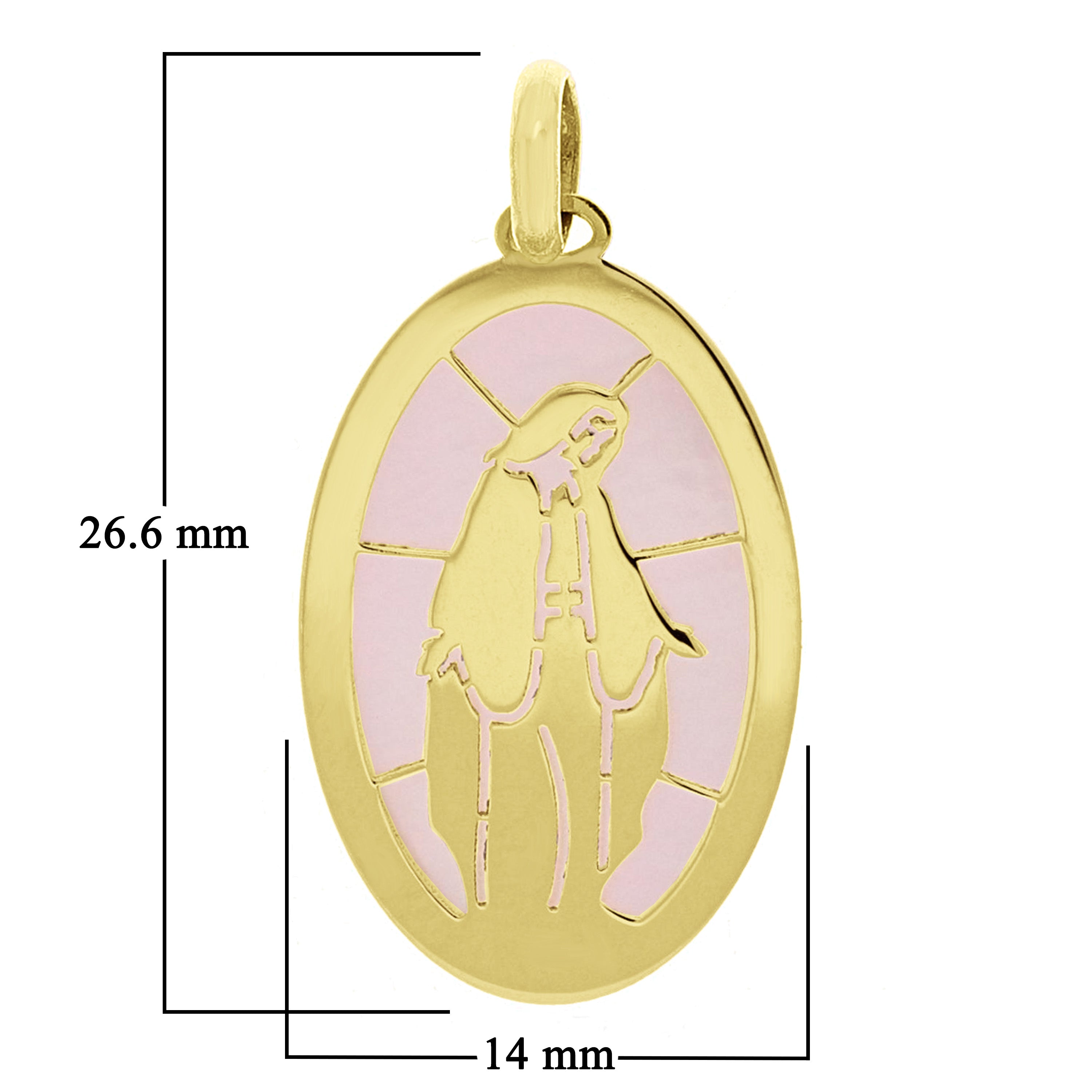 Italian 14k Yellow Gold Mother of Pearl Mother of God Virgin Mary Charm Pendant