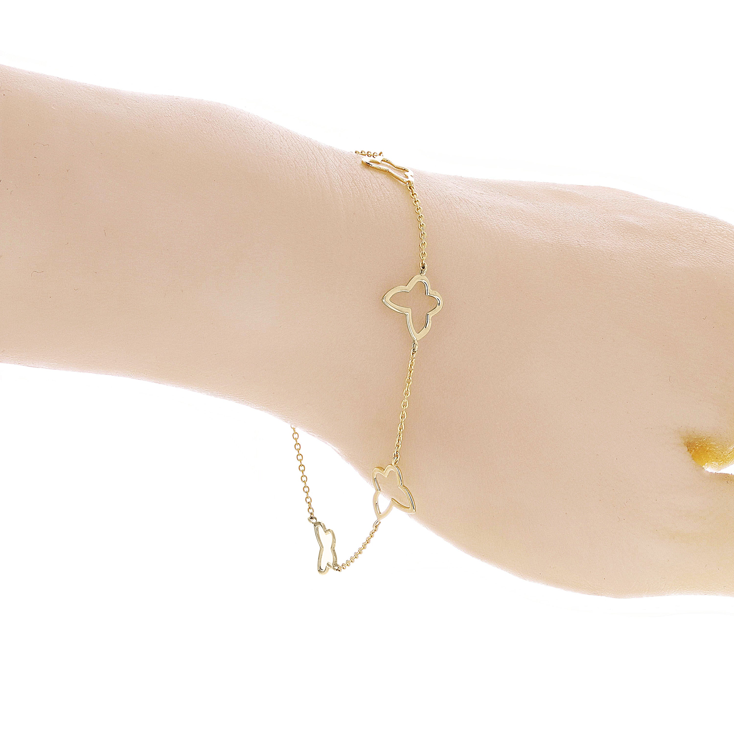 Italian 14k Yellow Gold Butterfly Station Charm Bracelet 7" 1.5 grams