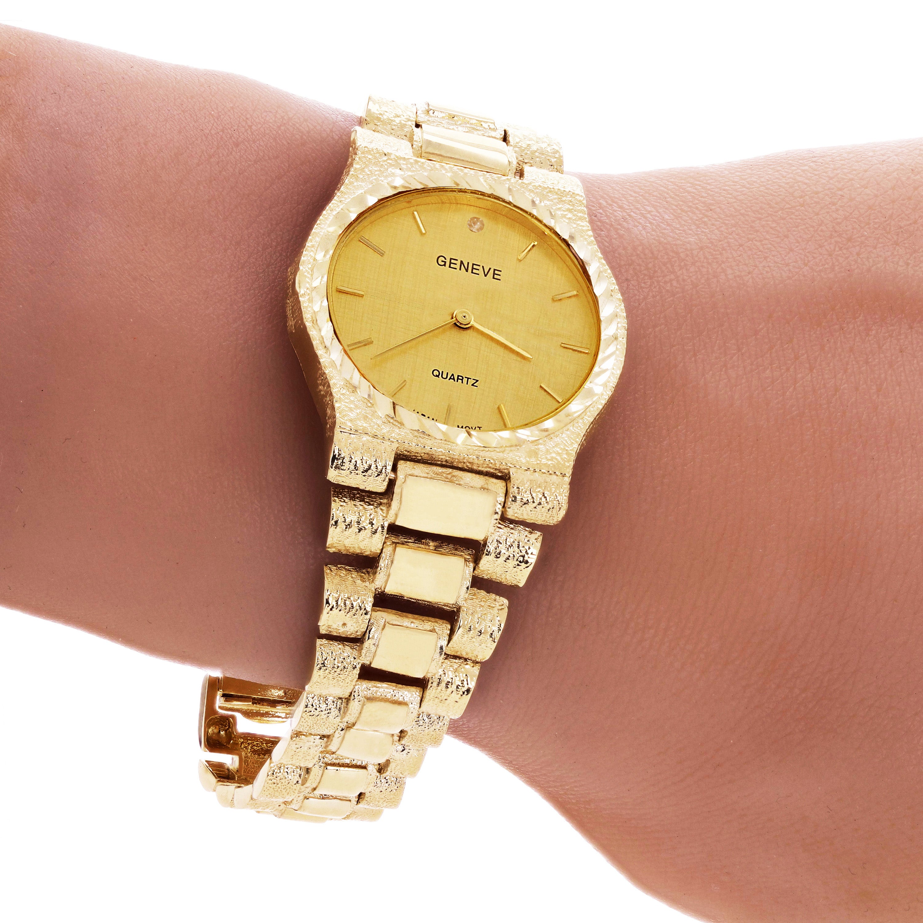 10k Yellow Gold Watch Link Wrist Band with Geneve Diamond Watch 7.5-8" 49.8grams - 8" 49.8 grams