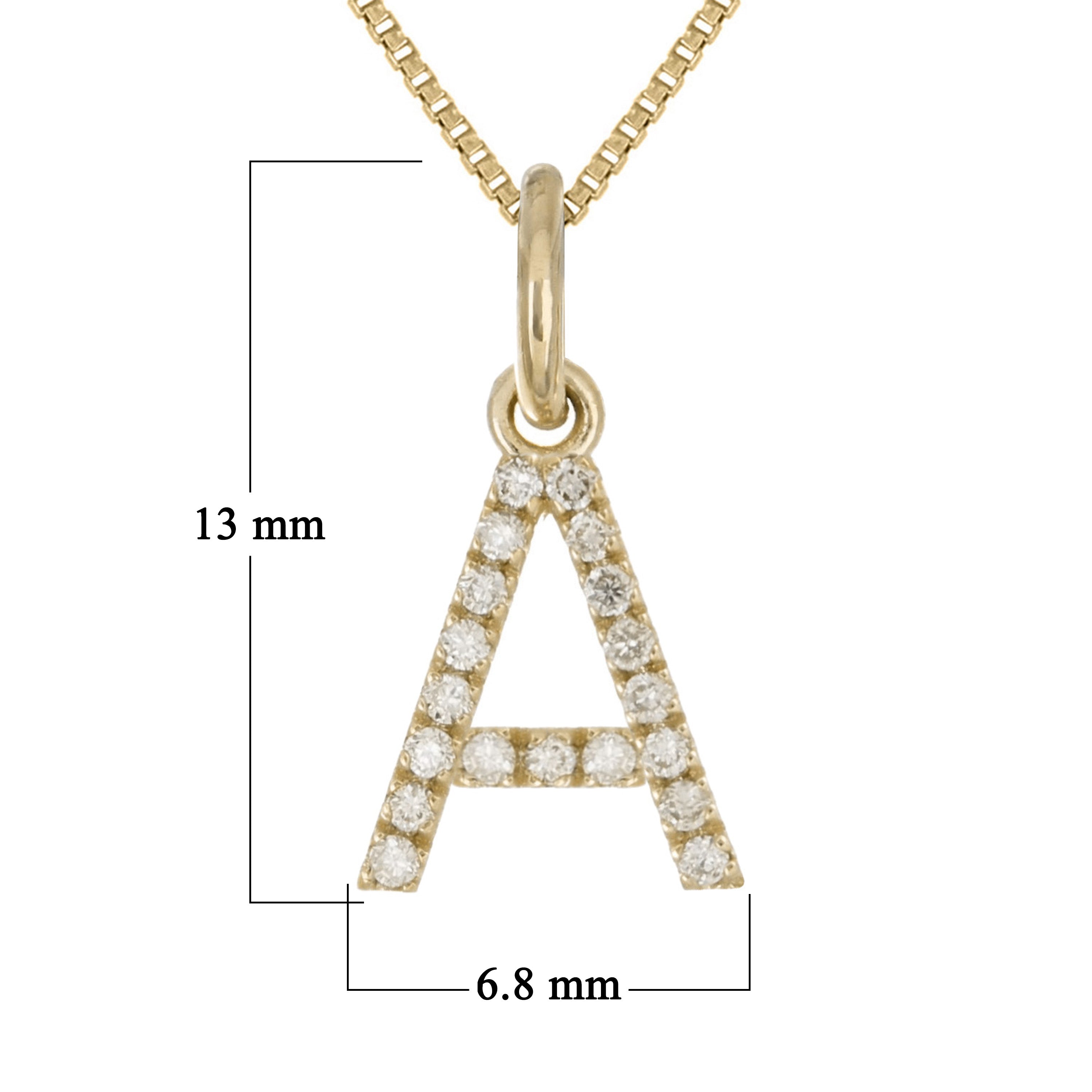 14k Yellow Gold Diamond Initial Letter A Charm Pendant Necklace 18" - Letter A,Yellow