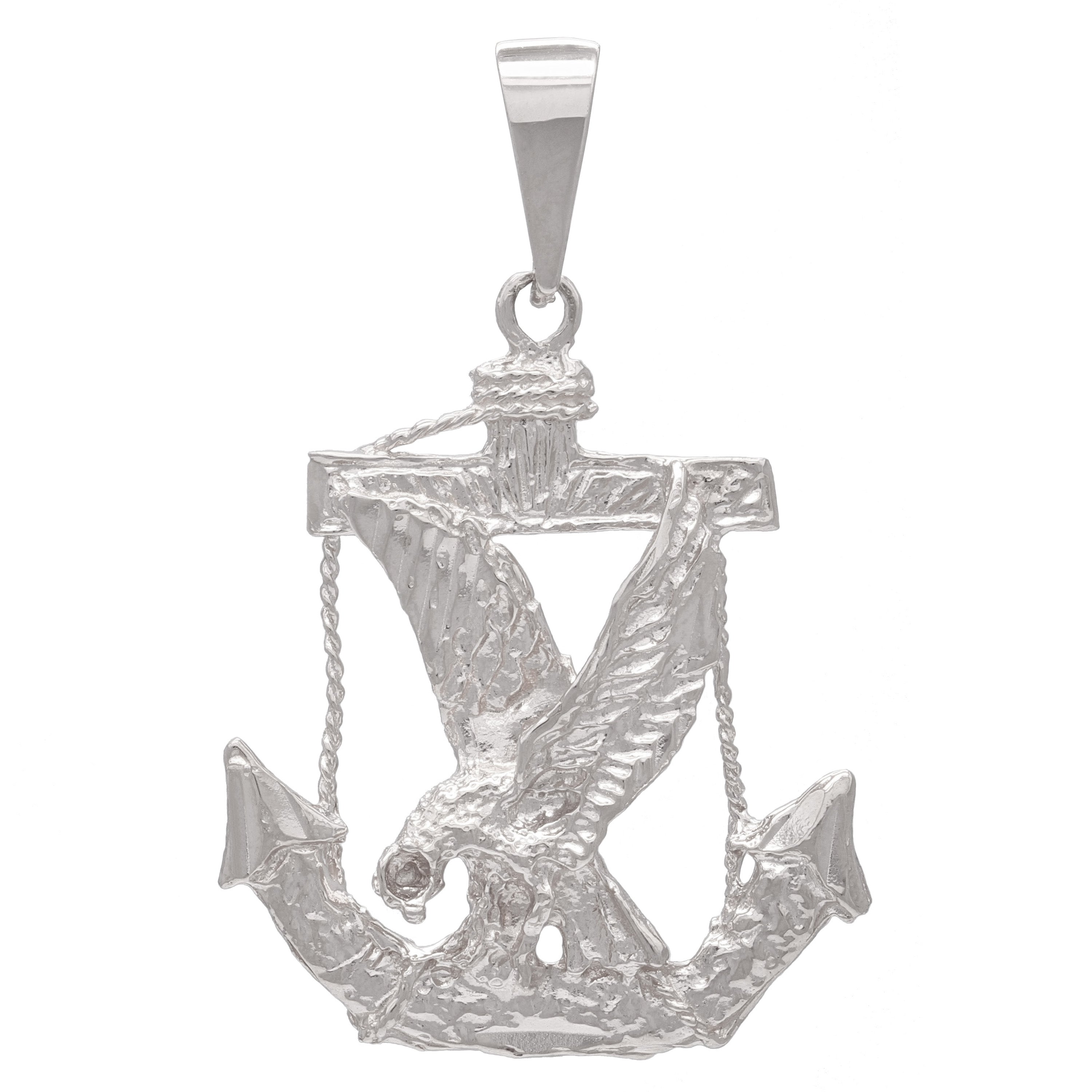 14k White Gold Solid Diamond Cut Mariners Anchor Eagle Charm Pendant 5.7 grams - White