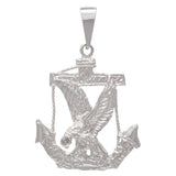 14k White Gold Solid Diamond Cut Mariners Anchor Eagle Charm Pendant 5.7 grams - White
