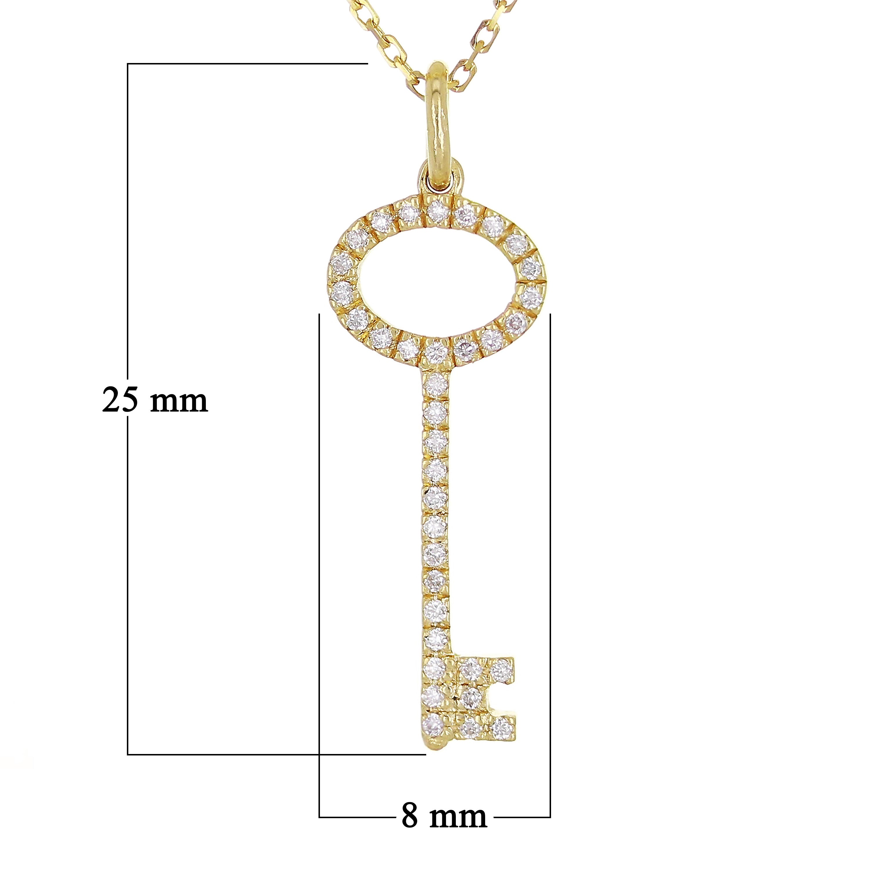 14k Yellow Gold Natural Diamond Key Pendant Necklace 18" - Yellow