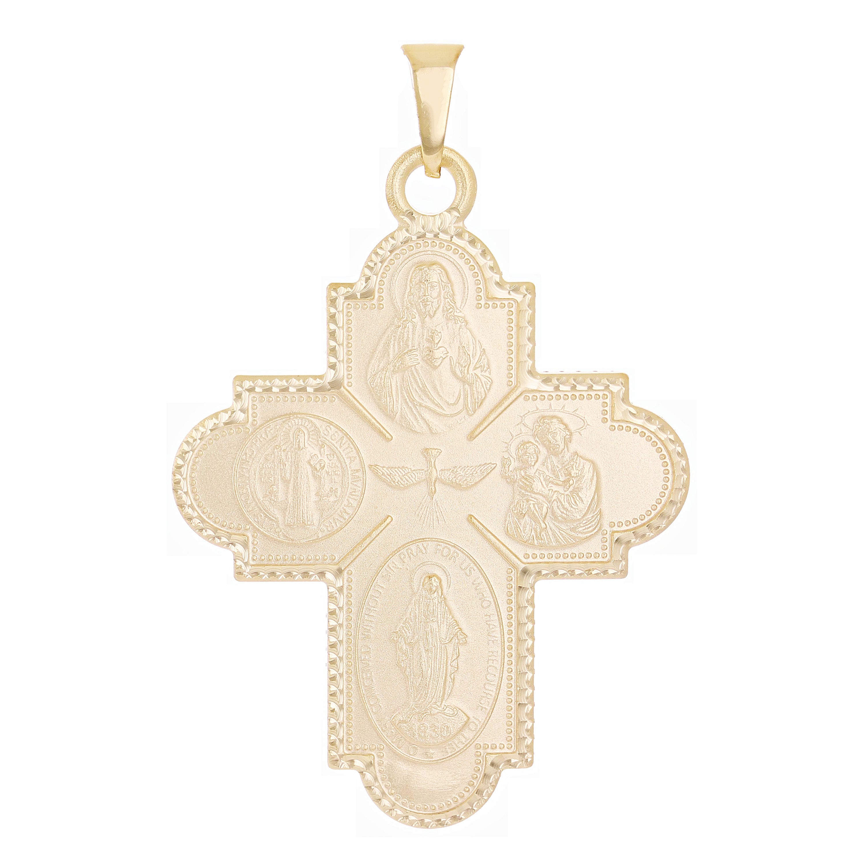 Italian 14k Yellow Gold Holy Spirit 4-Way Cross Medal Pendant 1.9" 8.6 grams - 1.9"
