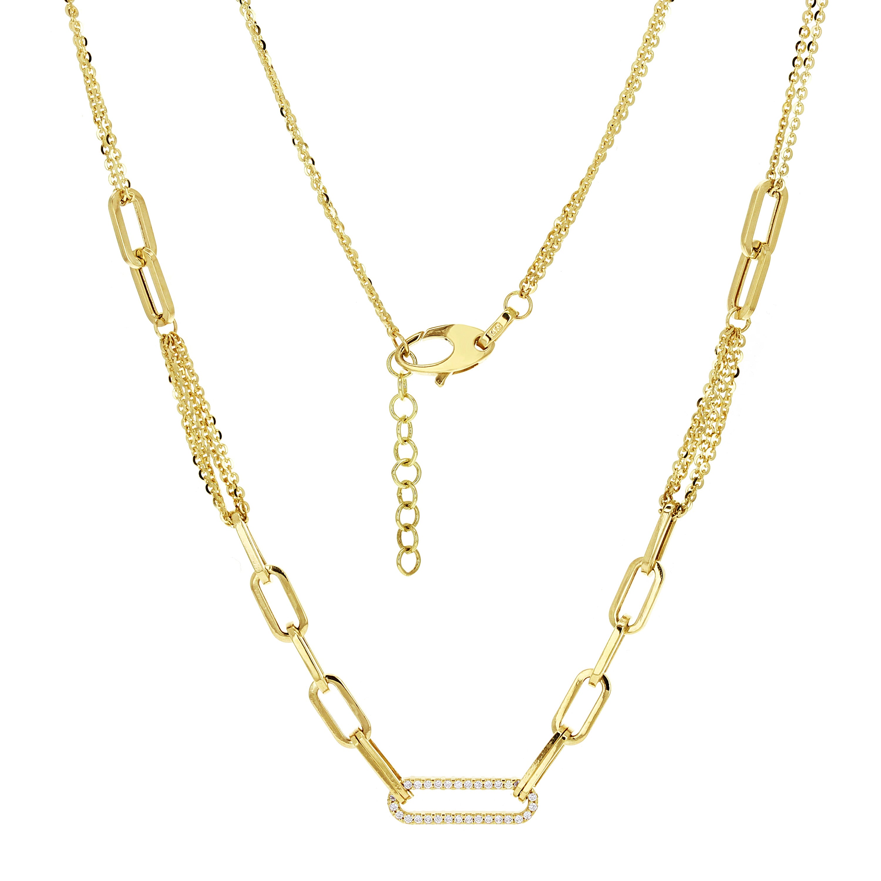 Italian 14k Yellow Gold Paper Clip Link Double Rolo Chain Necklace 18" 8 grams