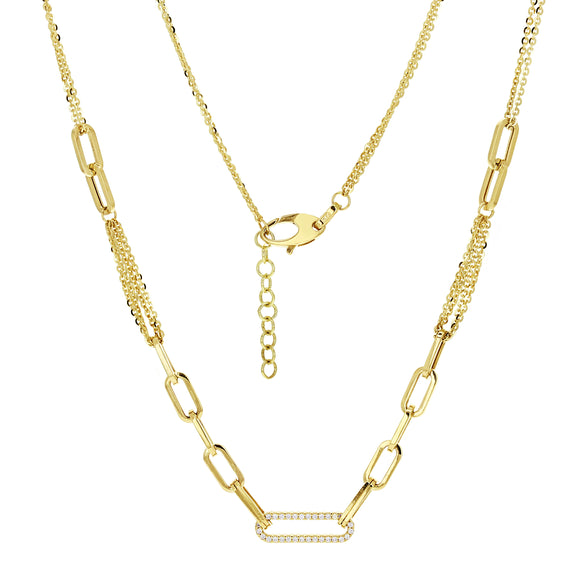 Italian 14k Yellow Gold Paper Clip Link Double Rolo Chain Necklace 18