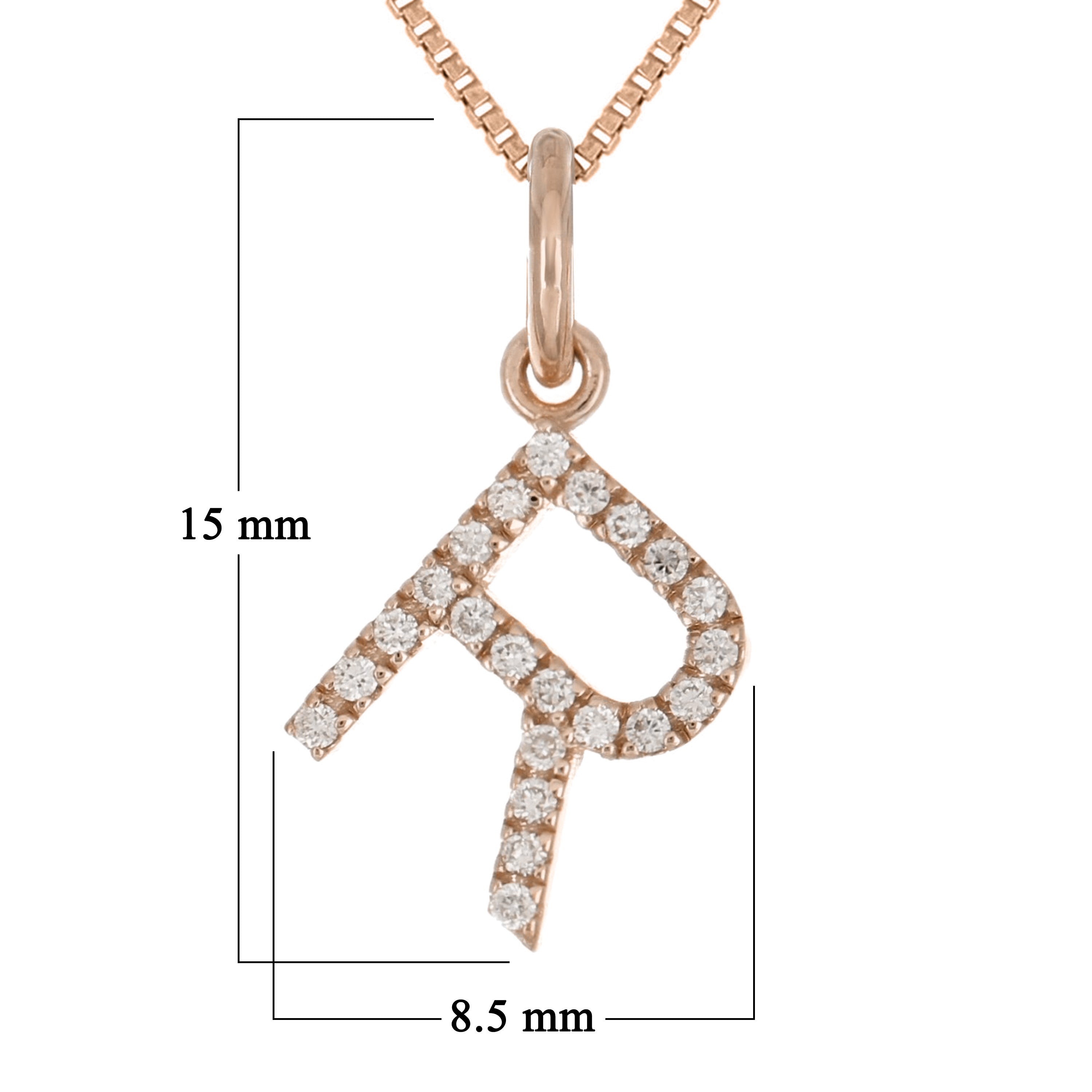 14k Rose Gold Diamond Initial Letter R Charm Pendant Necklace 18" - Letter R,Rose