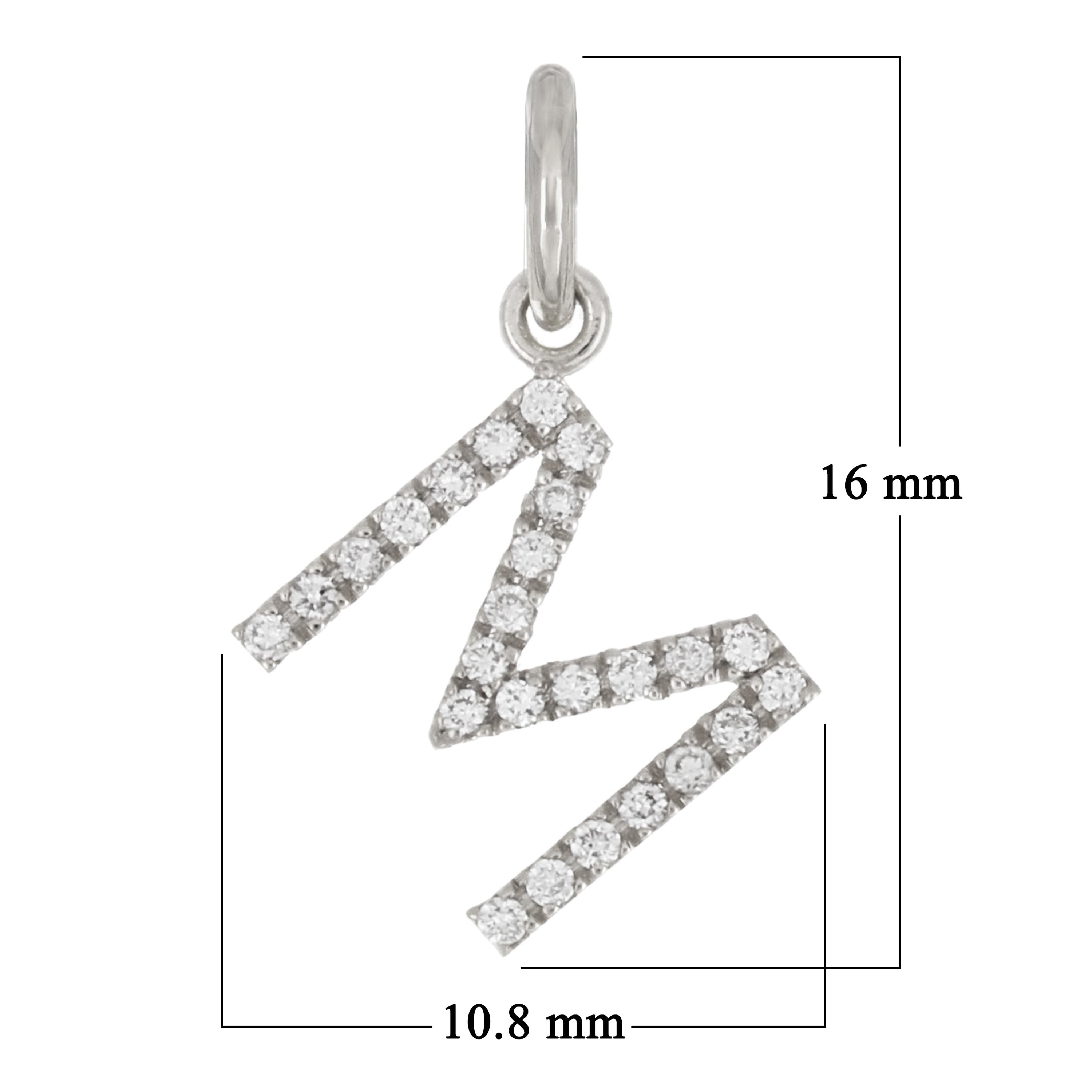 14k White Gold Diamond Initial Letter M Charm Pendant - Letter M,White