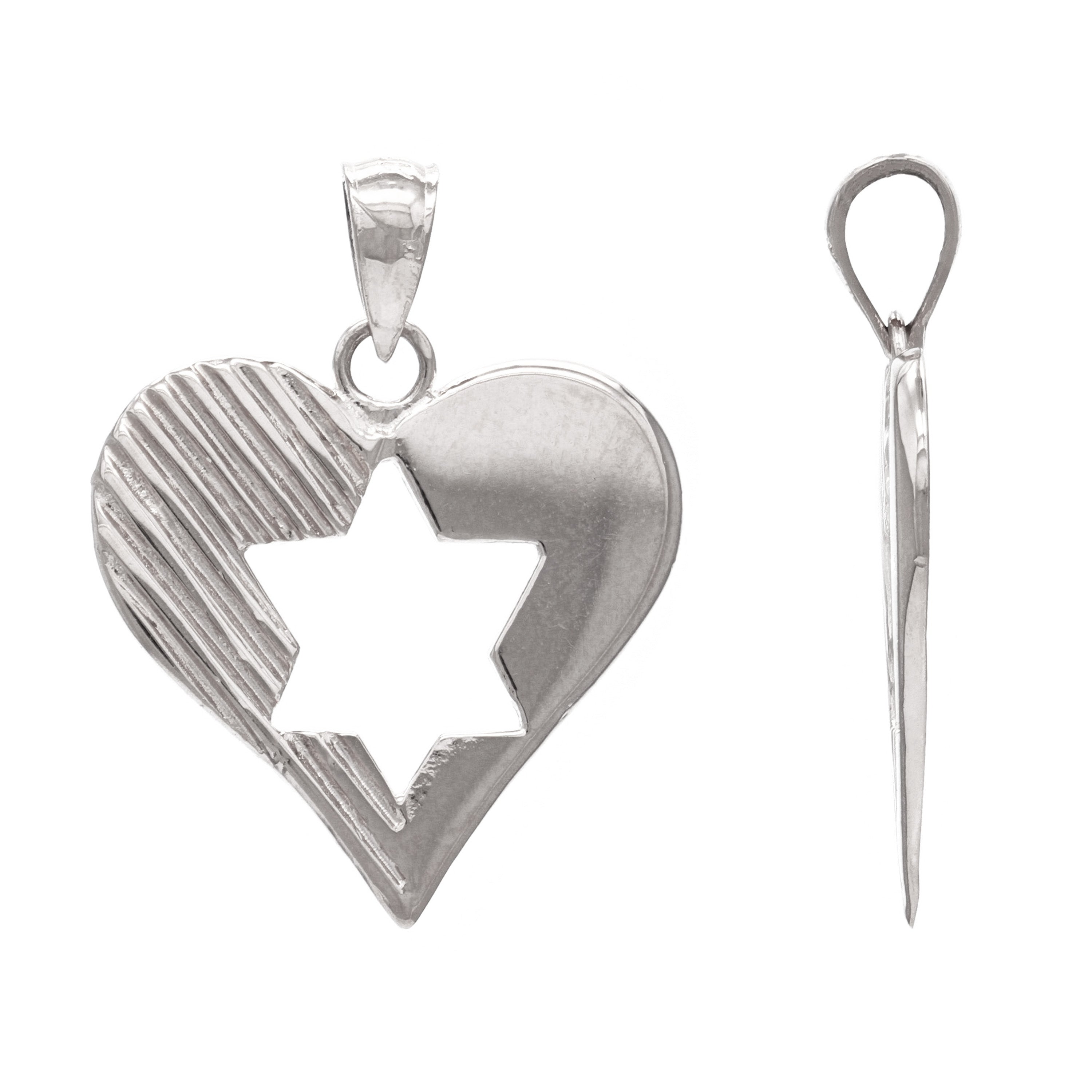 14k White Gold Jewish Star of David Heart Charm Pendant 2.5grams - White