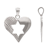 14k White Gold Jewish Star of David Heart Charm Pendant 2.5grams - White
