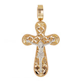 Italian 14k Two-Tone Gold 3D Double Sided Crucifix Cross Charm Pendant 1.4" 4.5g