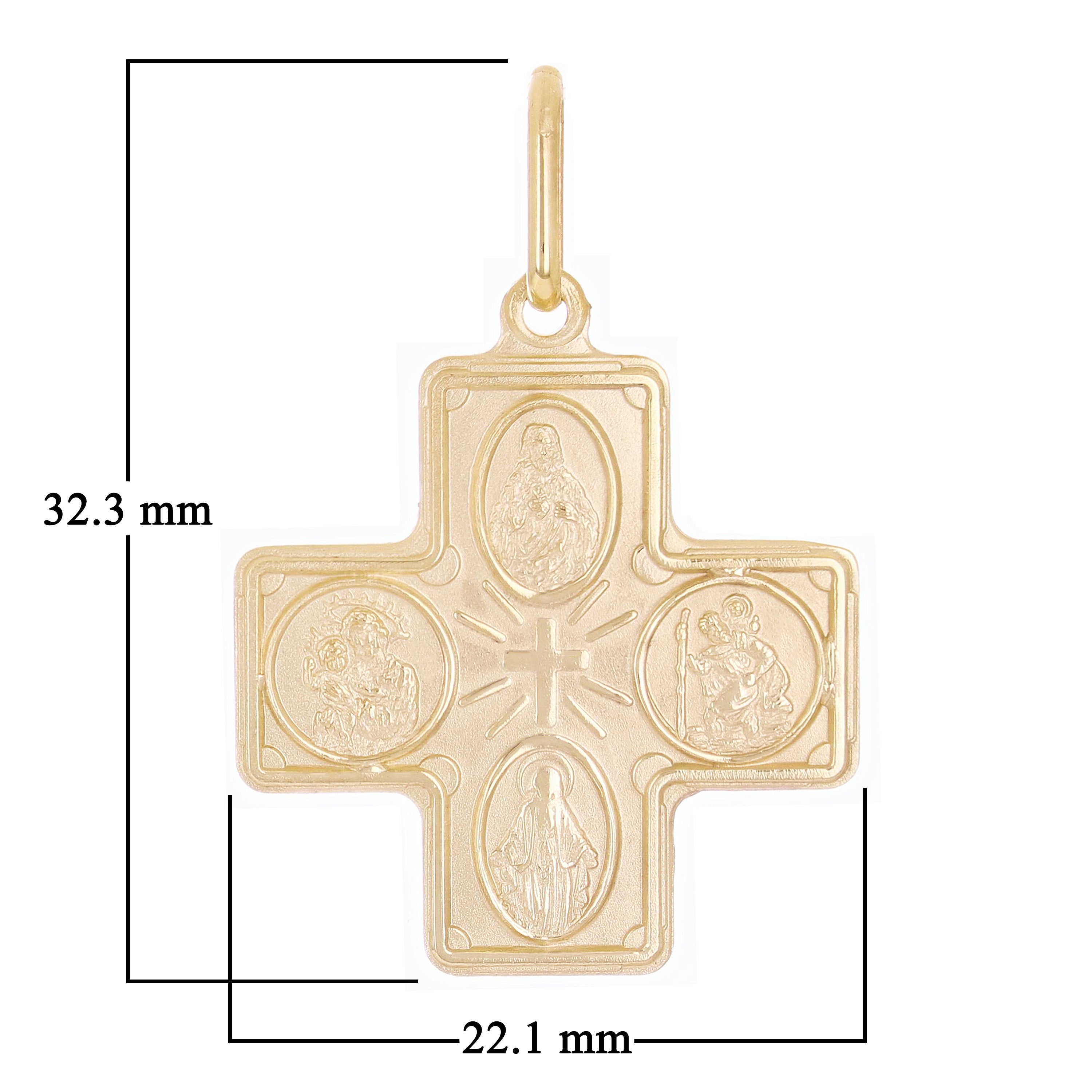 Italian 14k Yellow Gold Holy Spirit 4-Way Cross Medal Pendant 1.3" 2.8 grams