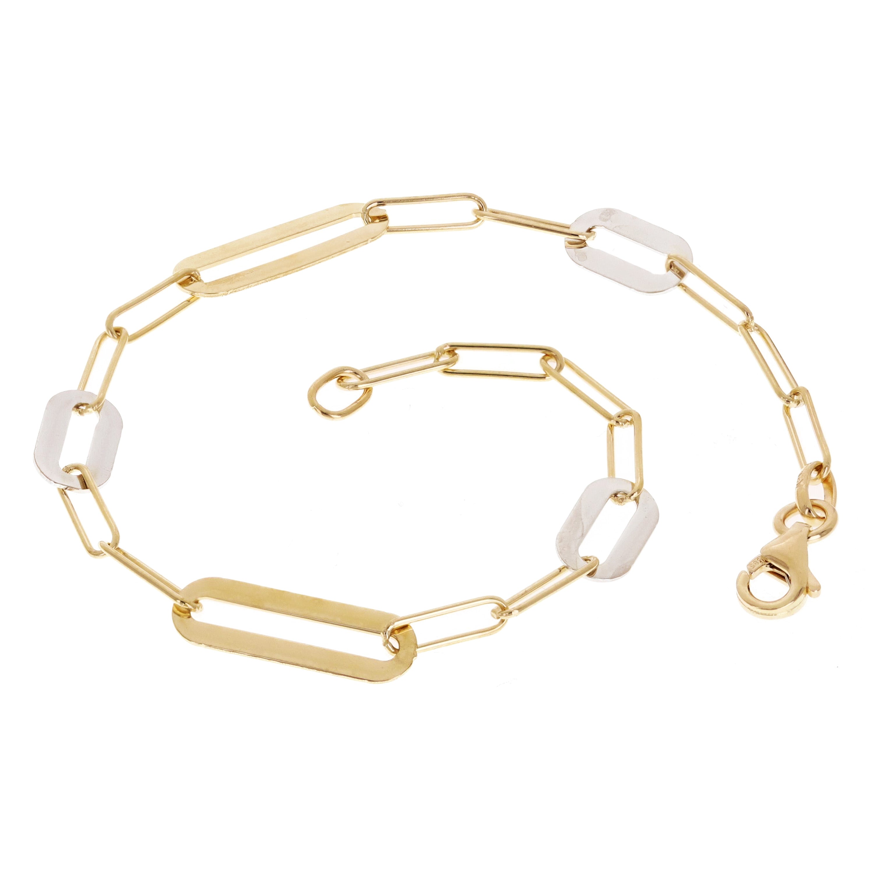 Italian 14k Two-Tone Gold Paperclip Link Bracelet 7" 5.4mm 2.6 grams