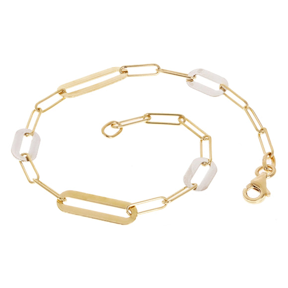 Italian 14k Two-Tone Gold Paperclip Link Bracelet 7