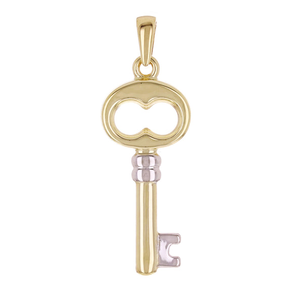 Italian 14k Yellow & White Gold Key Charm Pendant 1.3