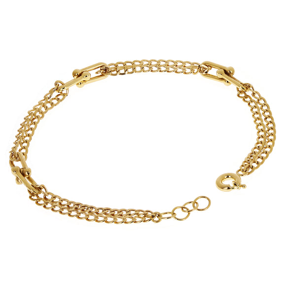 Italian 14k Yellow Gold U Shape Hardwear & Double Cuban Link Bracelet 7