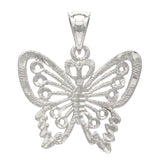 14k White Gold Solid Diamond Cut Butterfly Charm Pendant 2 grams - White