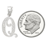 14k White Gold Initial Letter Q Alphabet Charm Pendant - Letter Q,White