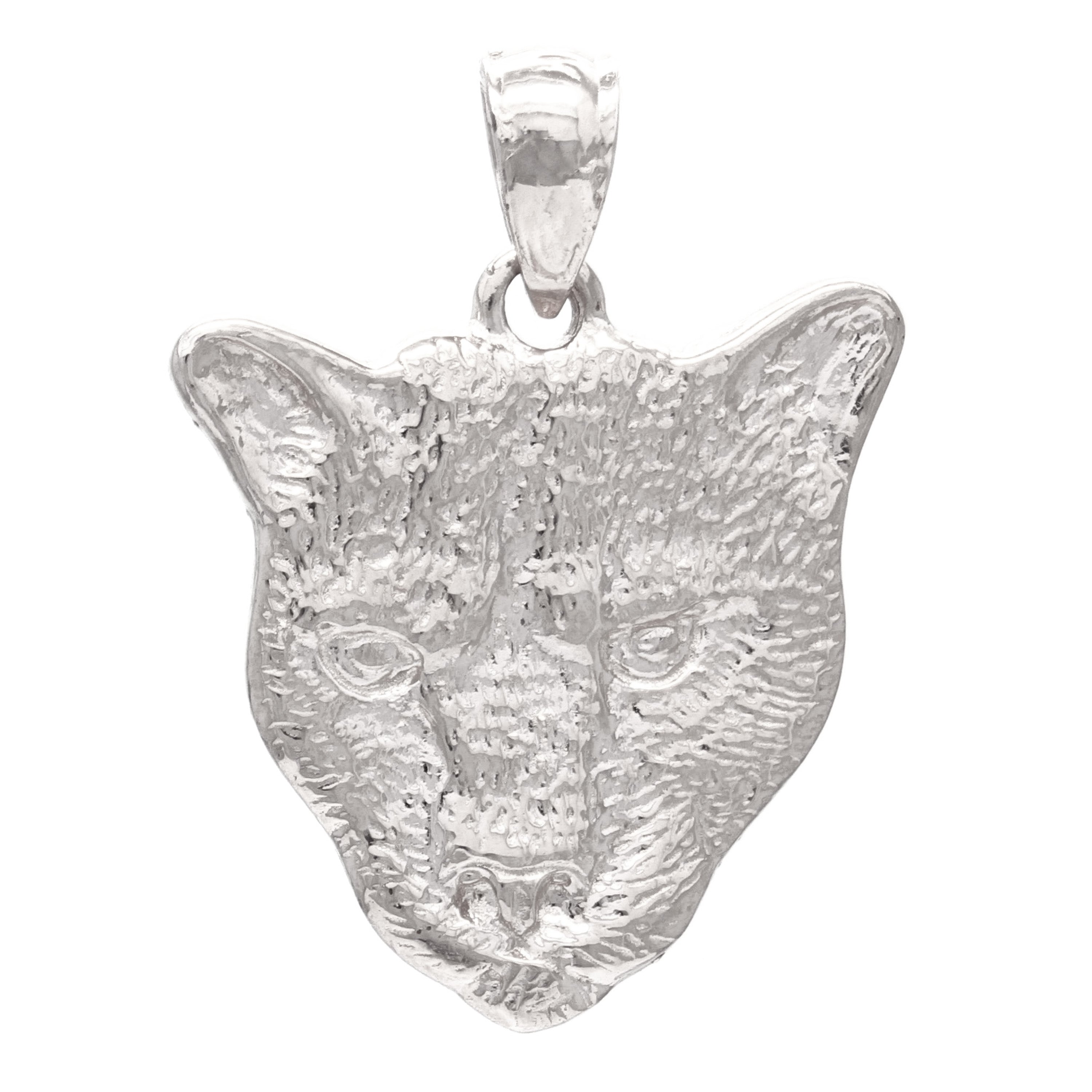 14k White Gold Solid Big Cat Panther Face Head Charm Pendant 4.4 grams - White