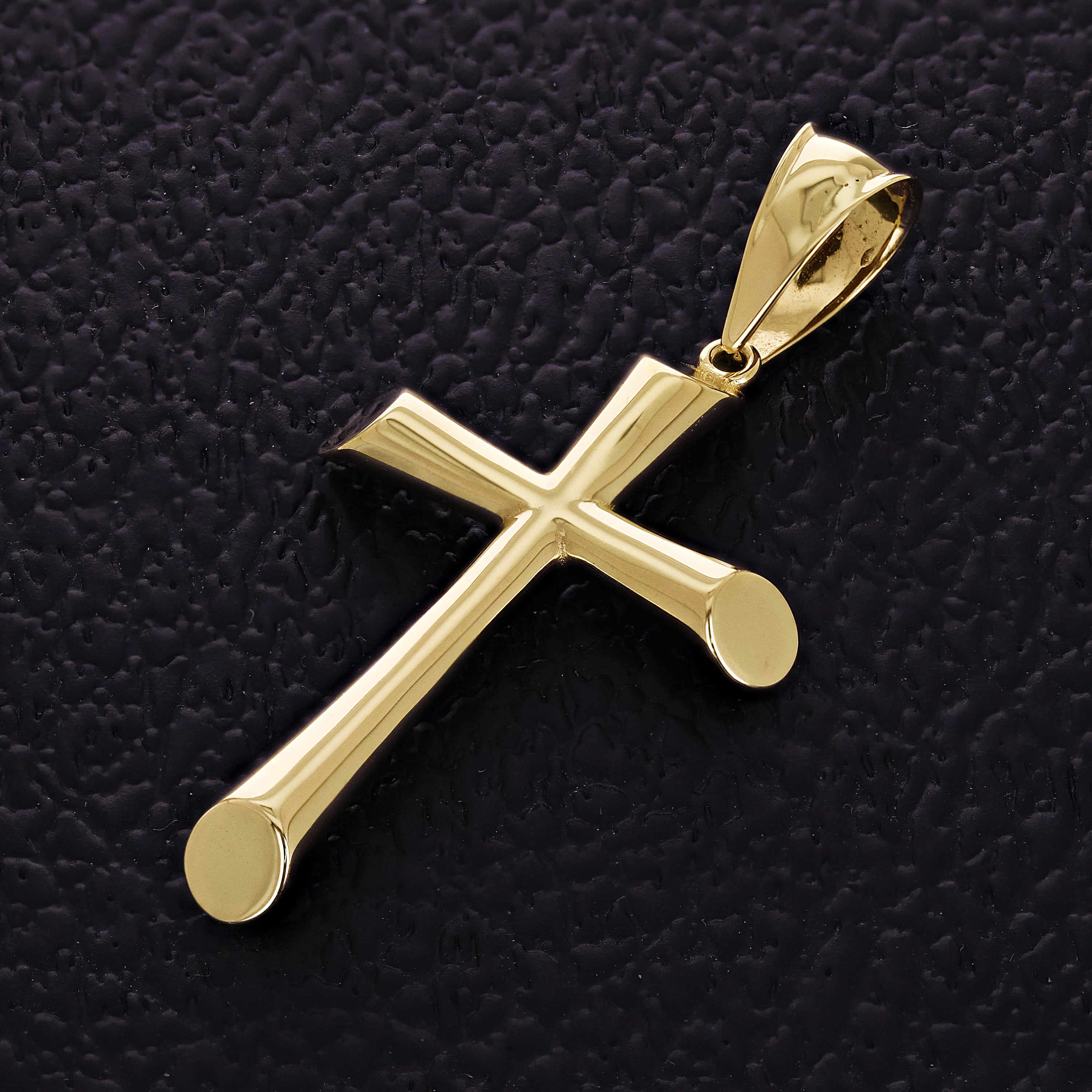 Italian 14k Yellow Gold Hollow High Polish Plain Cross Charm Pendant 2.3" 3.7g