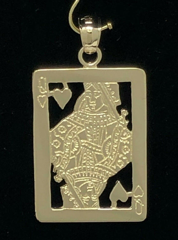 14k Yellow Gold Queen of Hearts Playing Card Charm Pendant 3.5 grams