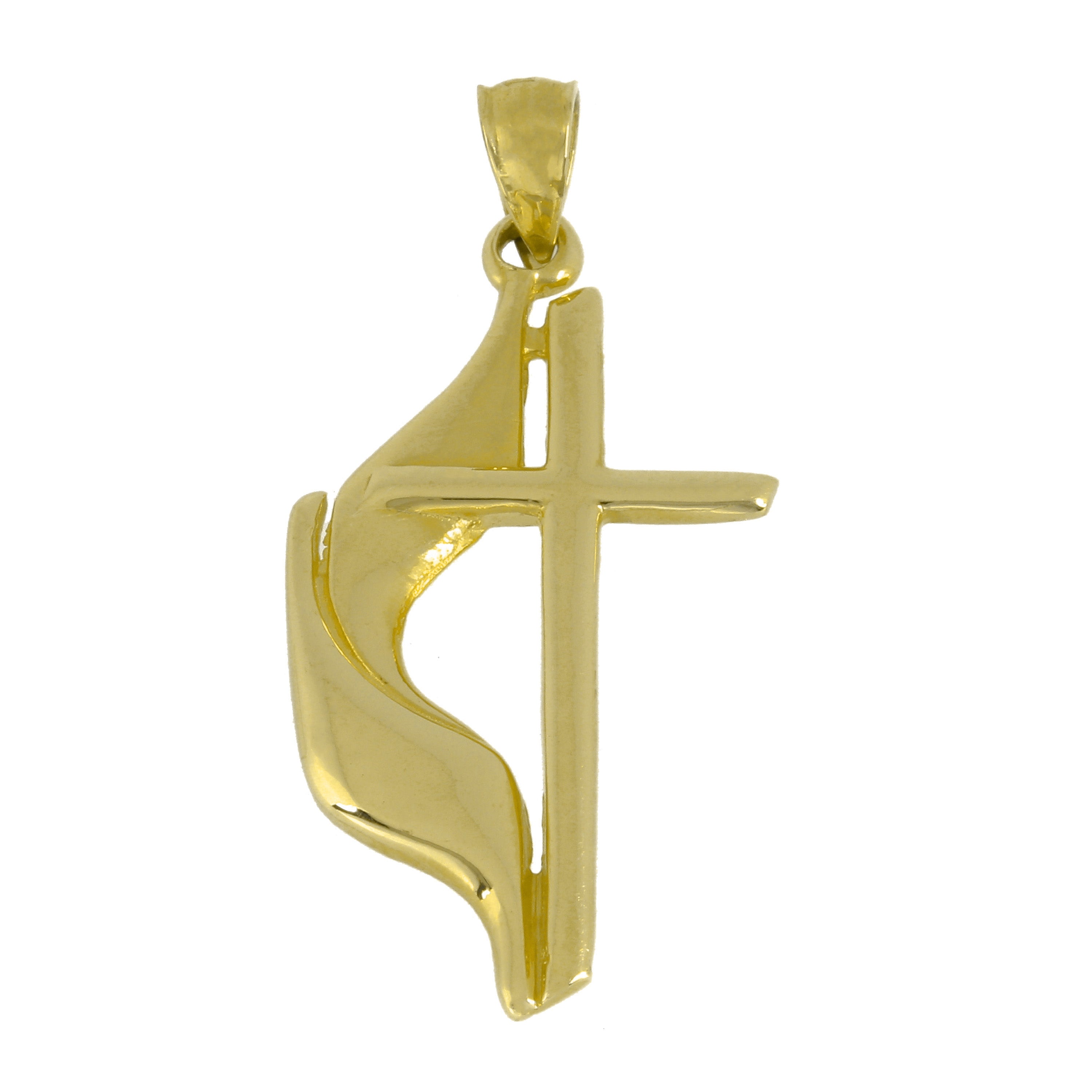 14k Yellow Gold Solid Religious Methodist Cross Charm Pendant 1.3 grams - Yellow