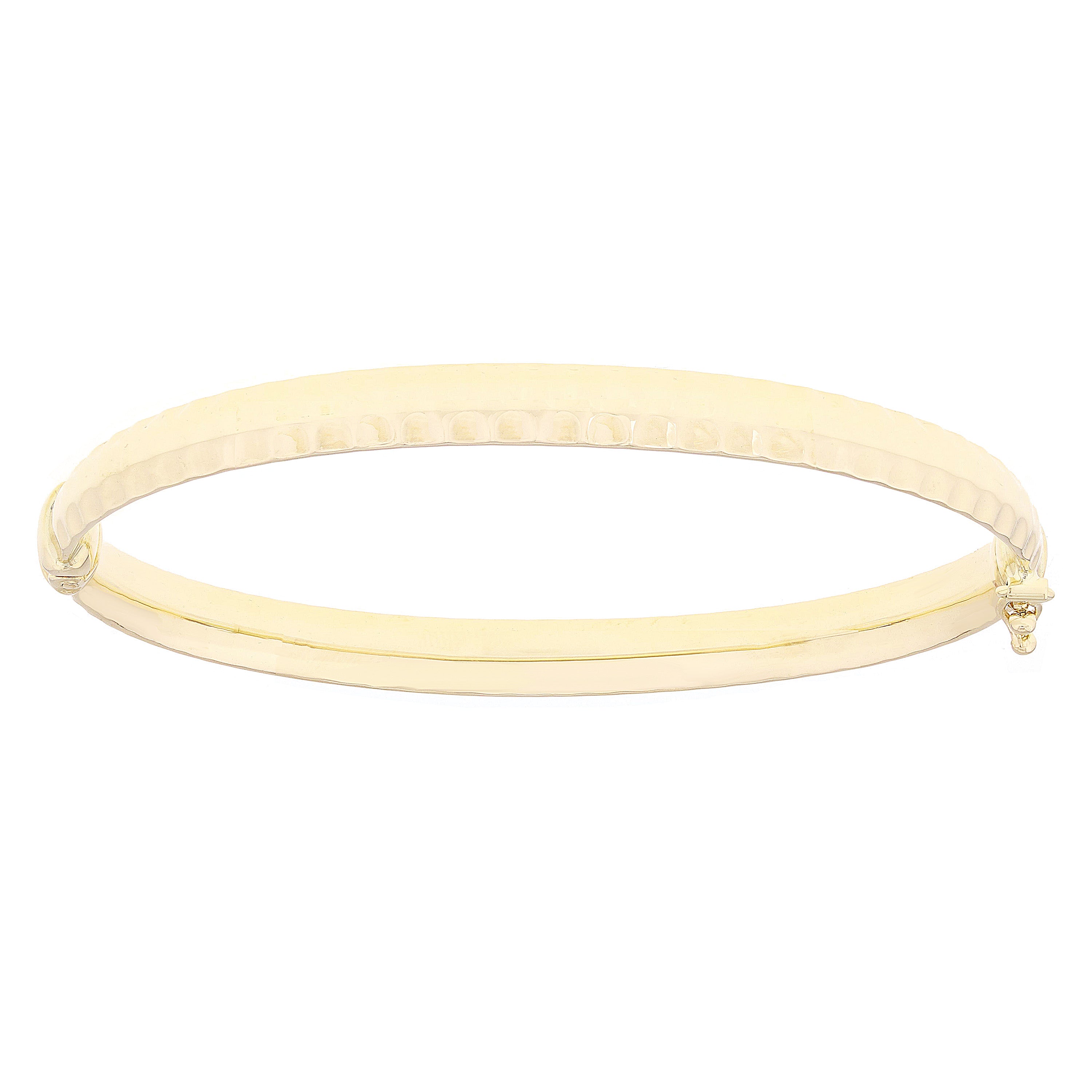 Italian 14k Yellow Gold Polished Hammered Finish Hollow Oval Bangle Bracelet