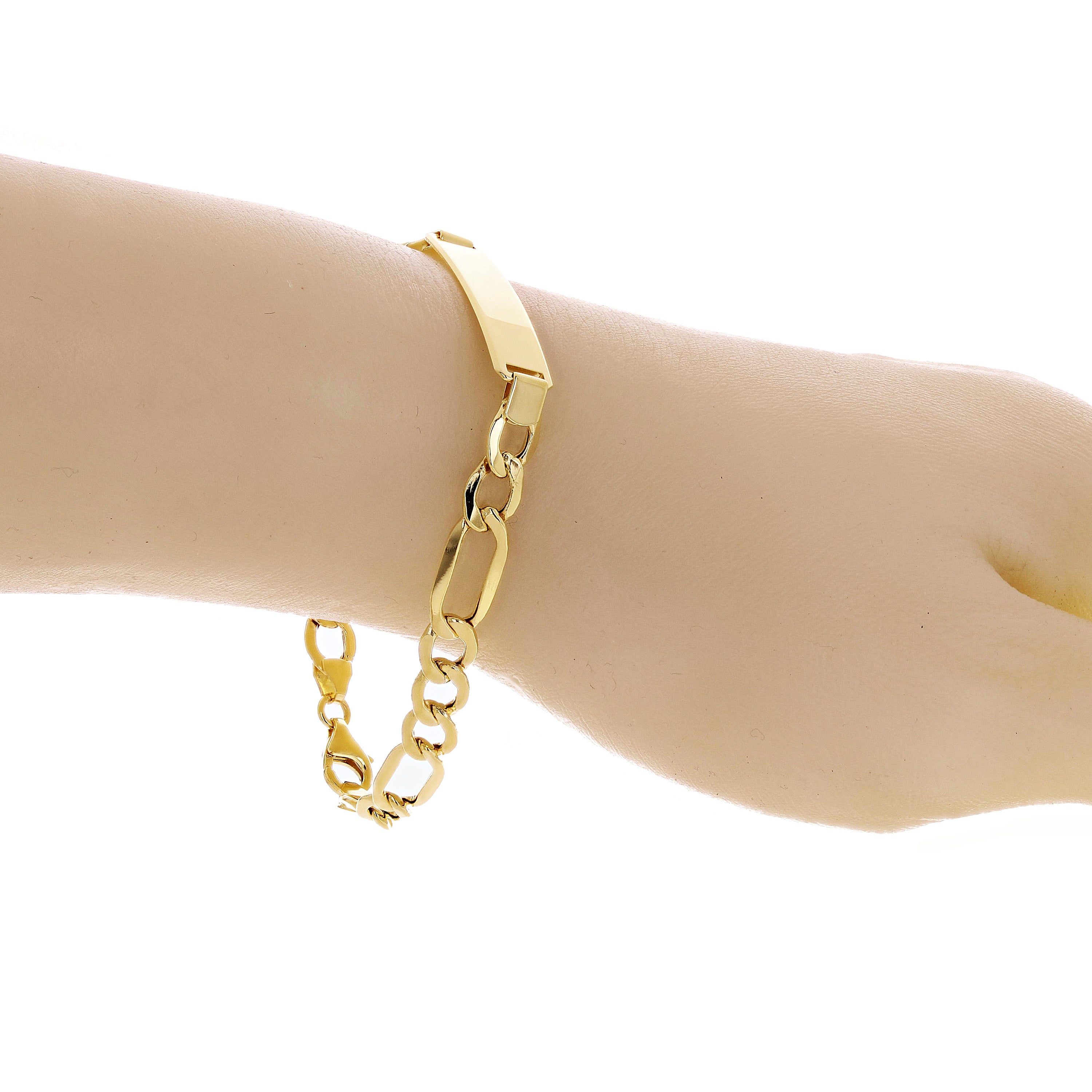 Italian 14k Yellow Gold Engravable Hollow Figaro ID Bracelet 7.5" 7.1mm 6.3 gram