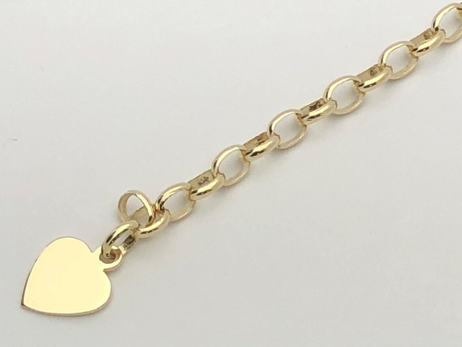 14k Yellow Gold Oval Link Heart Charm Bracelet 8" 18 grams