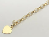 14k Yellow Gold Oval Link Heart Charm Bracelet 8" 18 grams