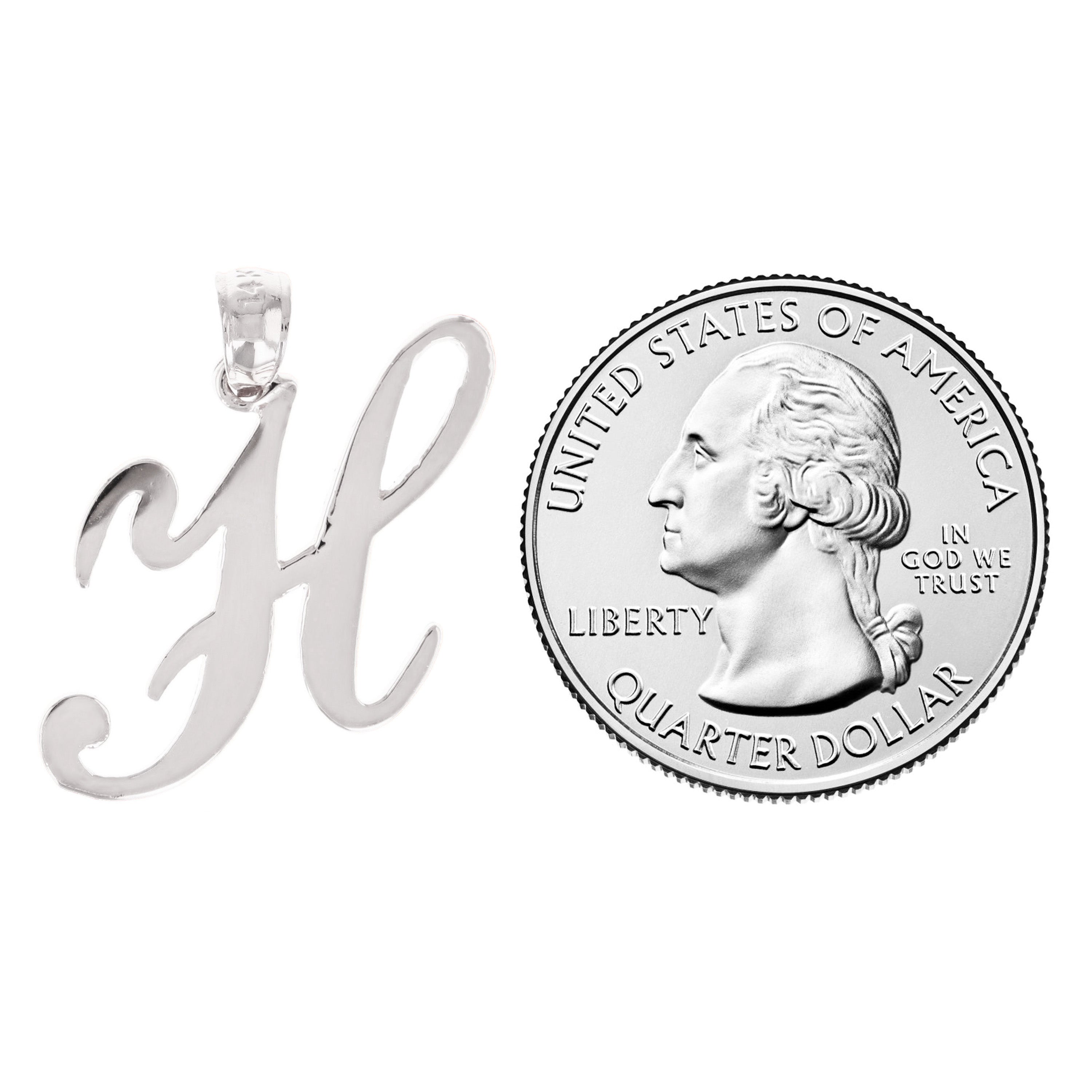 14k White Gold Initial Letter H Alphabet Charm Pendant - Letter H,White