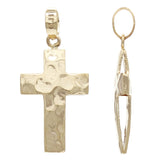 14k Yellow Gold Solid Crumpled Metal Texture Puffed Cross Pendant 1.3 grams
